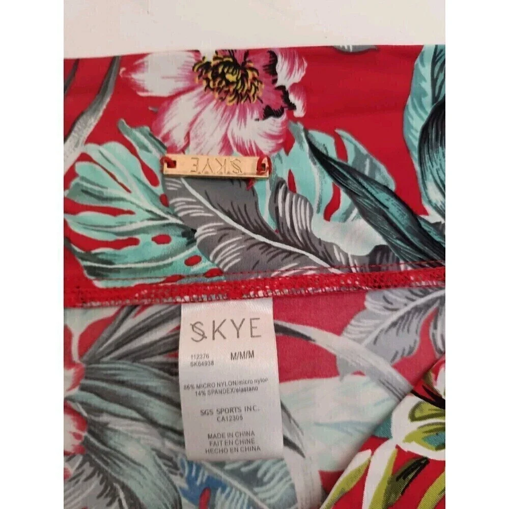 Skye Bikini Bottom Size Medium High Waisted Red Tropical Floral Print Beach Pool